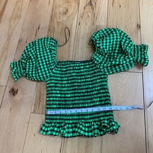 Green Gingham Puff Sleeve Zara Top size M